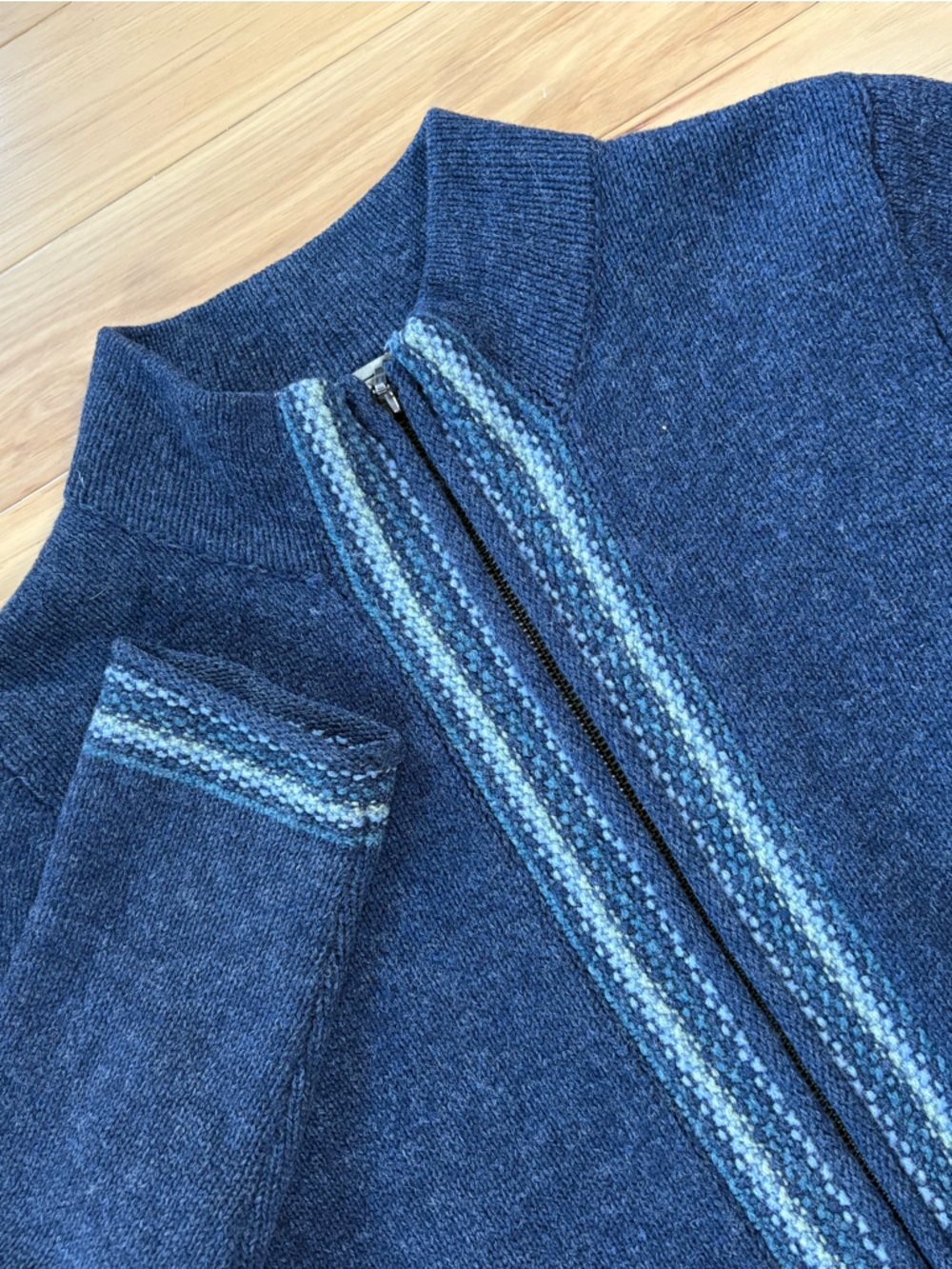 Vintage LL Bean Lambs Wool Zip Sweater Womens Sz M Blue Knit Cardigan